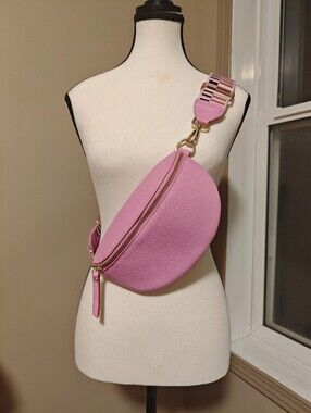 Pink Leather Crossbody Belt Bag - Gold Hardware